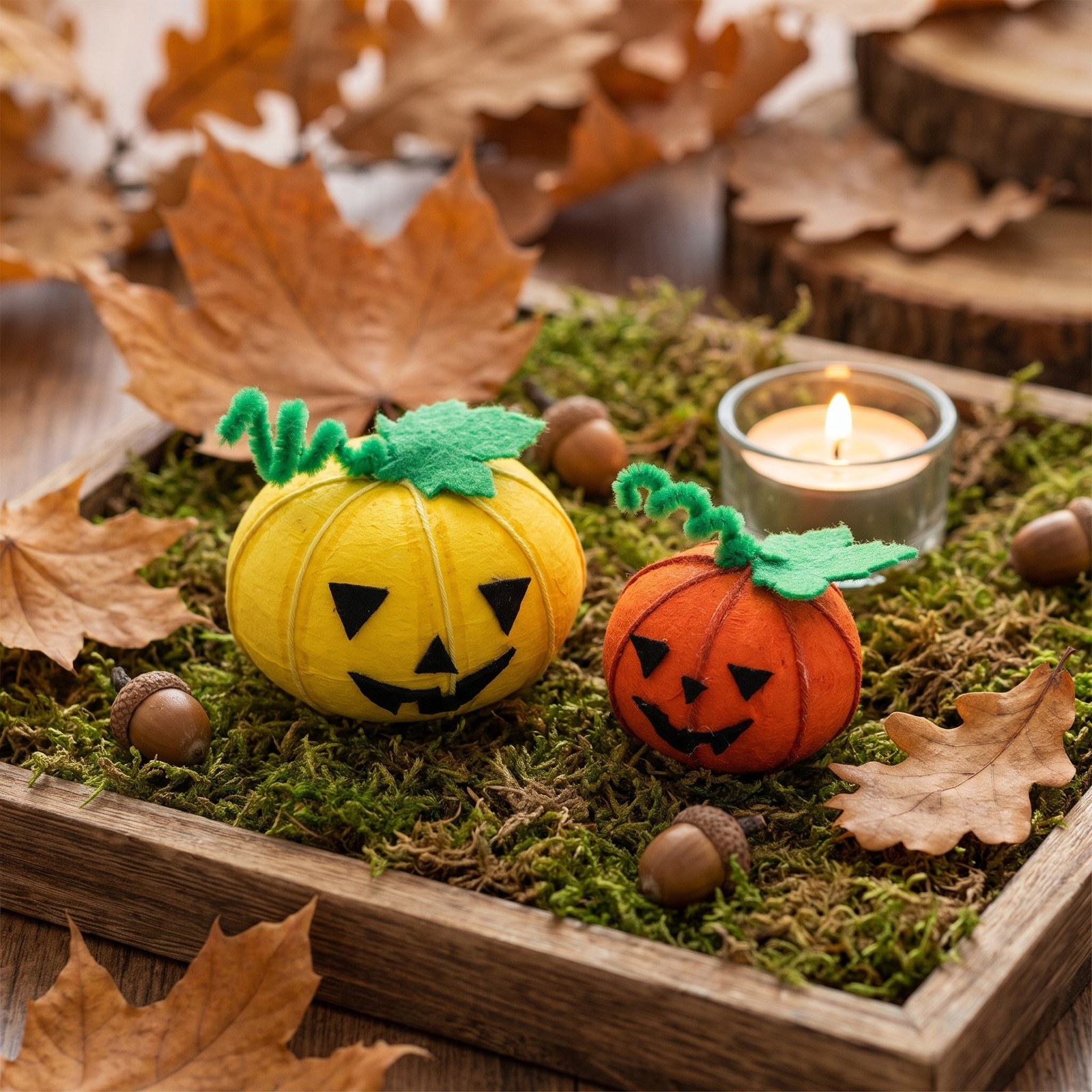 Kreativní sada Dýně s obličejem 5 a 4 cm – 2 halloweenské dýně, balíček materiálu