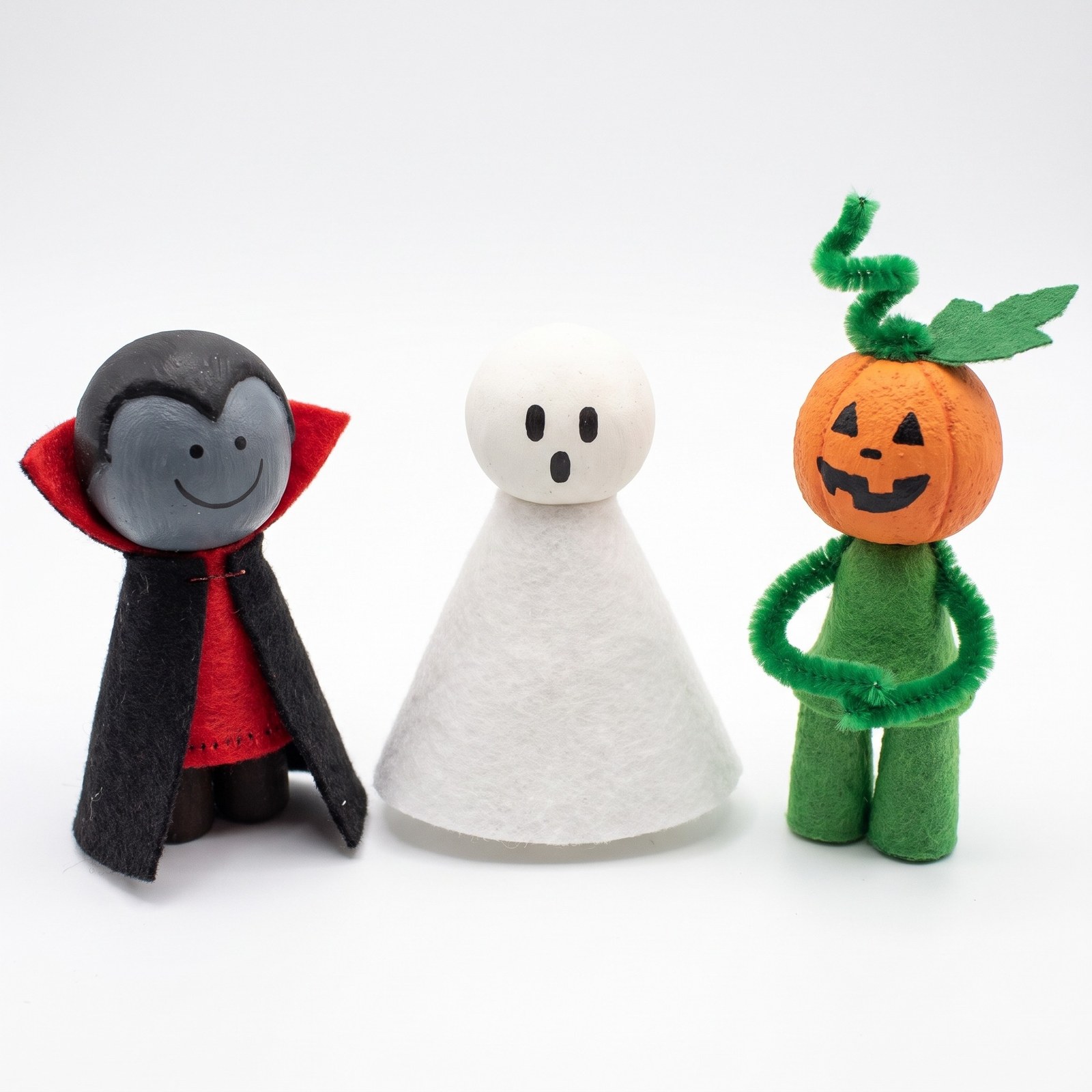 Kreativní sada Duch, upír a dýňový panáček 9 cm – 3 halloweenské figurky, balíček materiálu