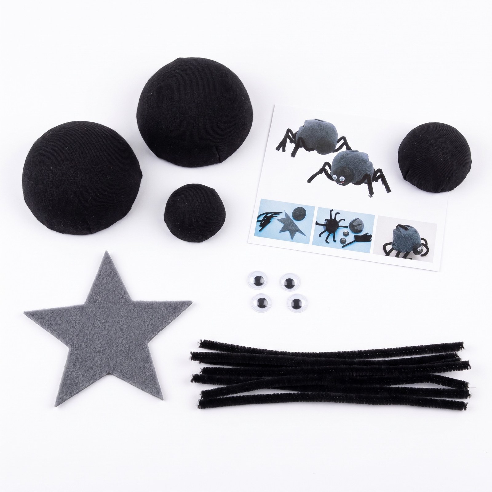 Kreativní sada Pavouk 8 cm – 2 chlupaté halloweenské figurky, balíček materiálu