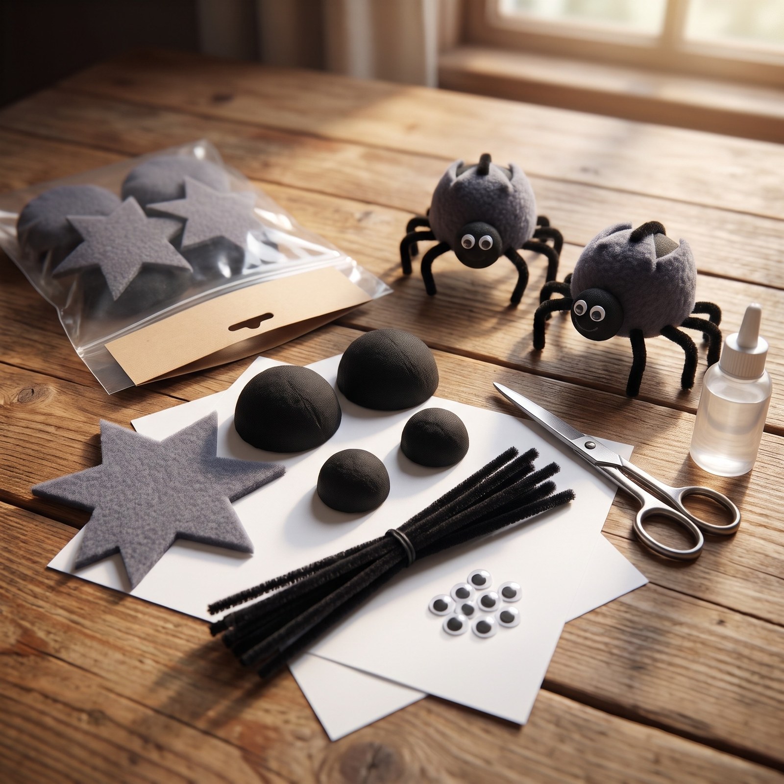 Kreativní sada Pavouk 8 cm – 2 chlupaté halloweenské figurky, balíček materiálu