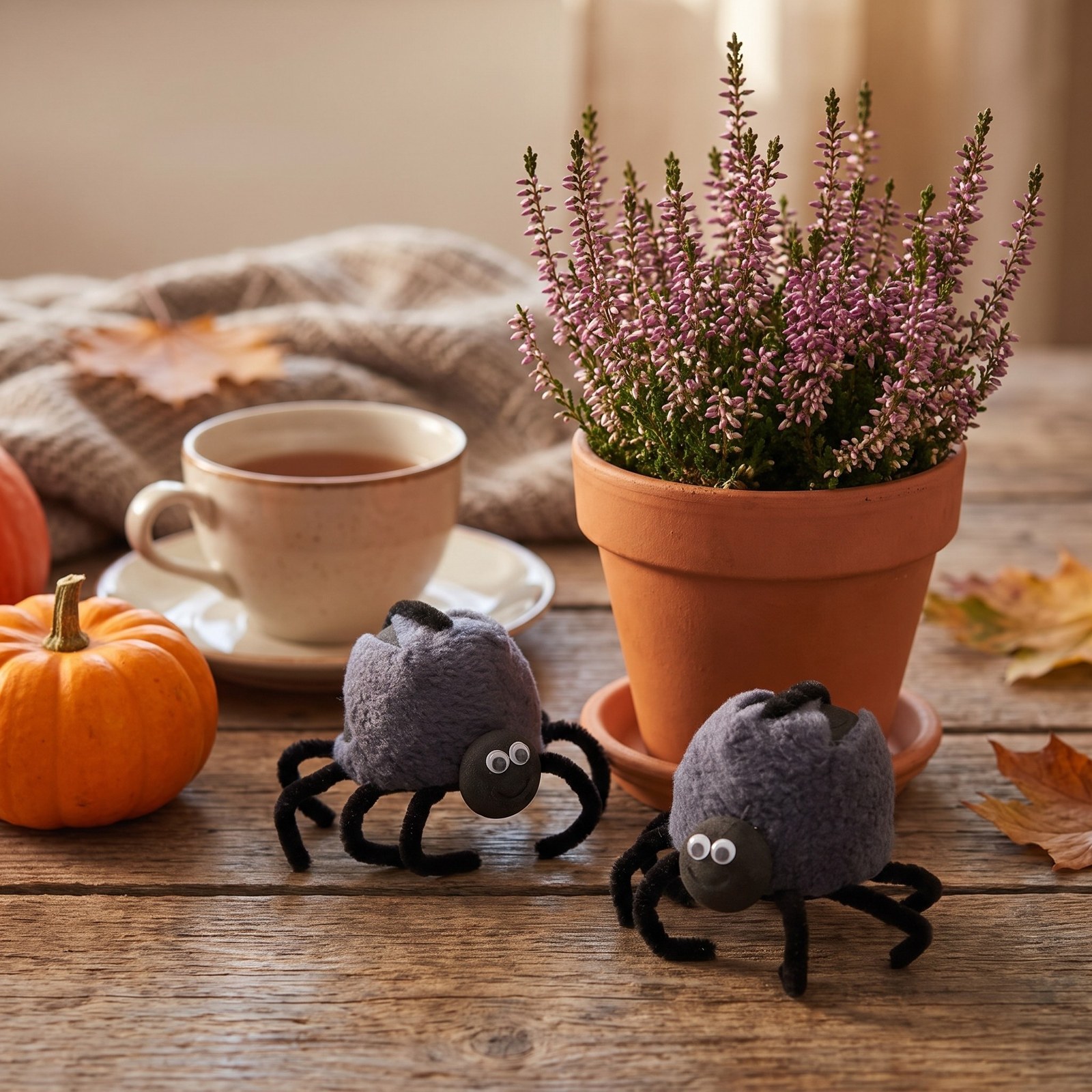 Kreativní sada Pavouk 8 cm – 2 chlupaté halloweenské figurky, balíček materiálu
