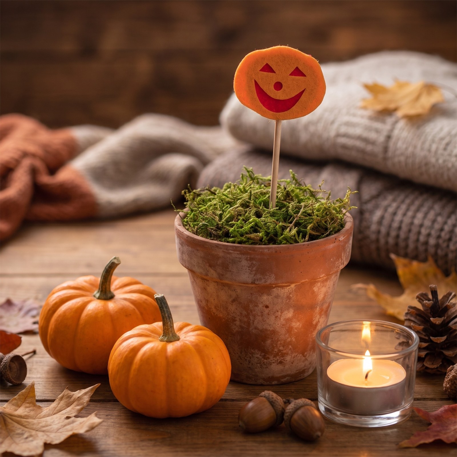 Zápich dýně s obličejem 27 cm – halloweenská dekorace do květináče, 1 ks