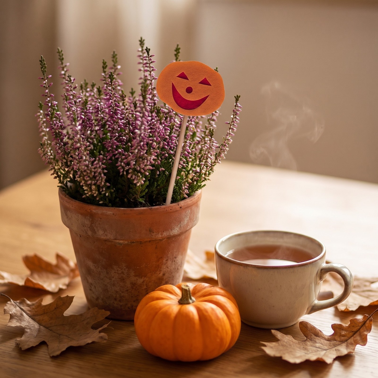 Zápich dýně s obličejem 27 cm – halloweenská dekorace do květináče, 1 ks