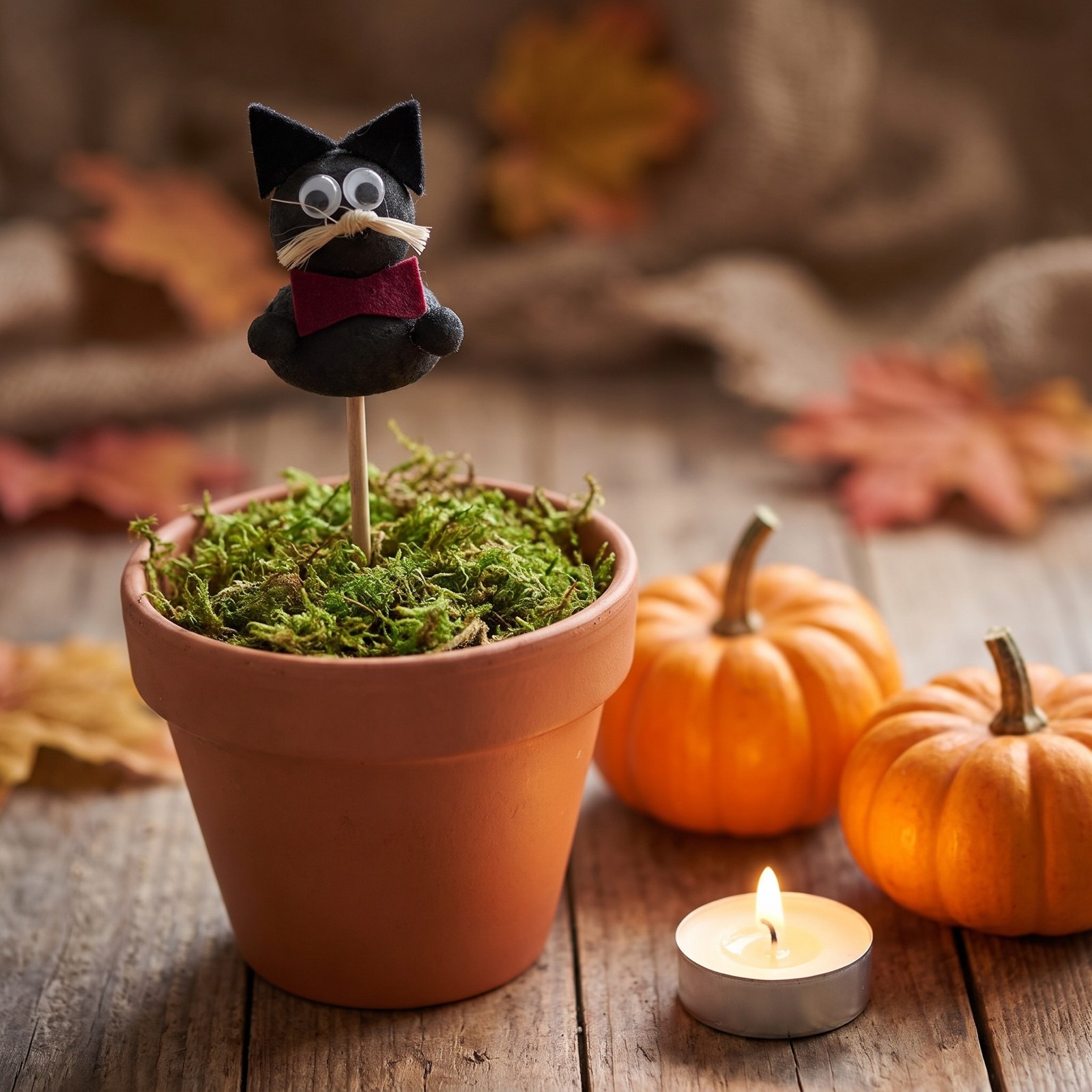 Zápich černá kočička 30 cm – halloweenská dekorace do květináče, 1 ks