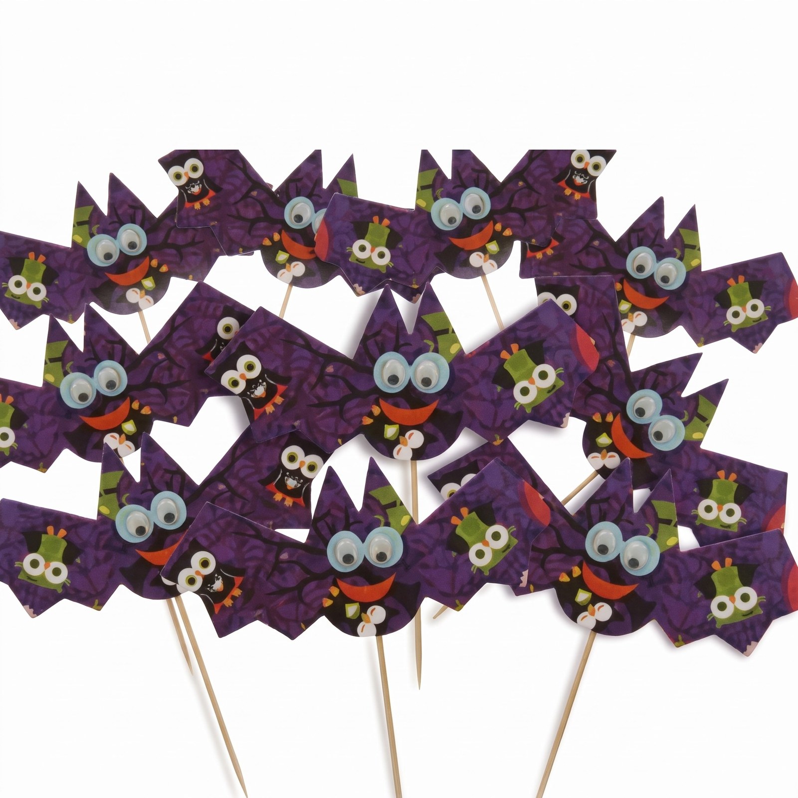 Zápich netopýr barevný karton 15 × 7 cm – halloweenská dekorace, 10 ks