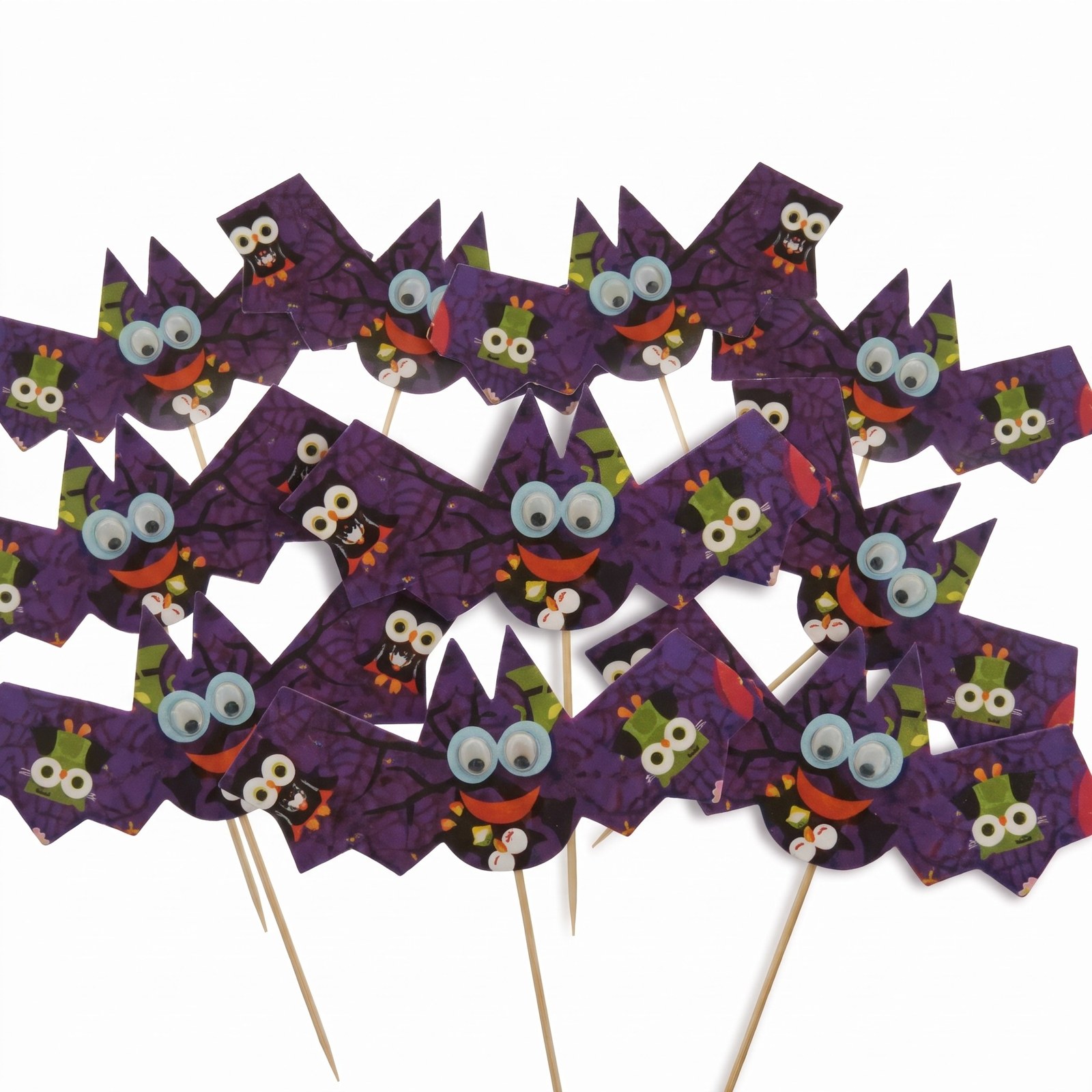 Zápich netopýr barevný karton 15 × 7 cm – halloweenská dekorace, 10 ks