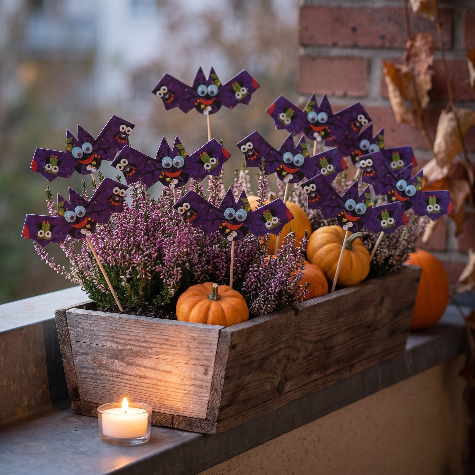 Zápich netopýr barevný karton 15 × 7 cm – halloweenská dekorace, 10 ks