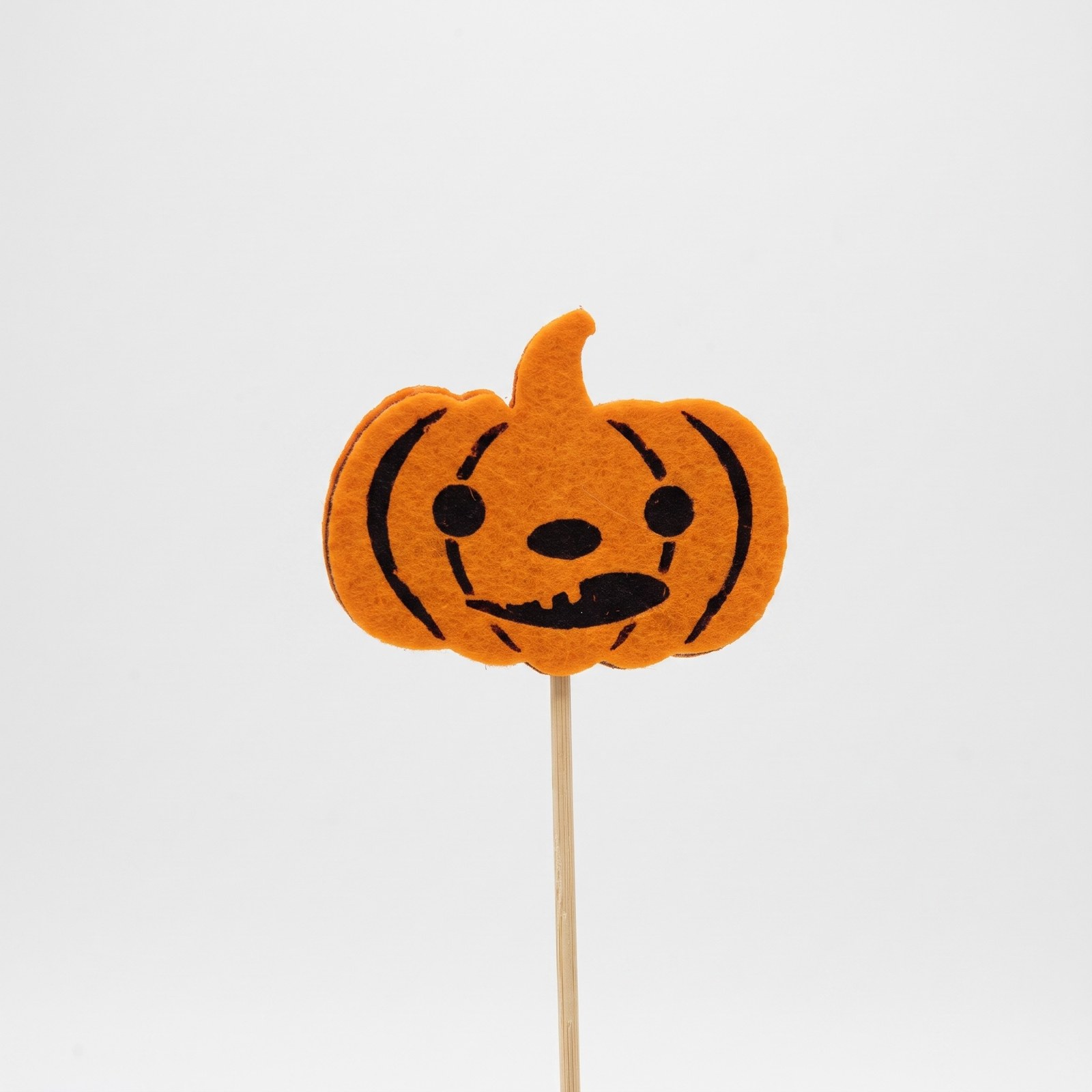 Zápich dýně s obličejem 22 cm – halloweenská dekorace z plsti, 1 ks