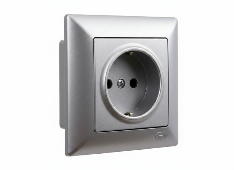 Gunsan Visage Ambience – zásuvka 2P+PE Schuko (boční ochranné kontakty), 16 A/250 V, stříbrná