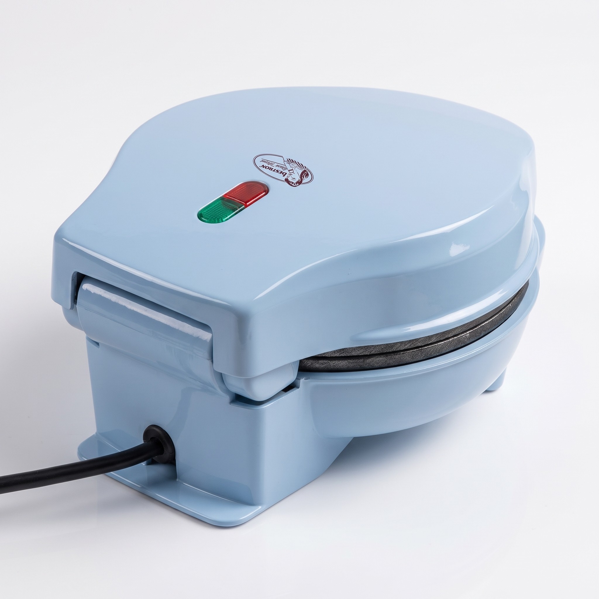 Bestron AMW500B – mini vaflovač v retro designu, vafle Ø 10 cm, 550 W, modrý – rozbalené