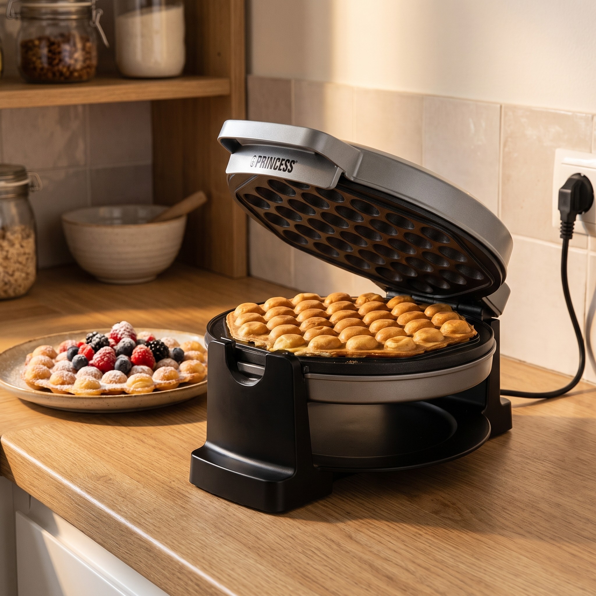 Princess 132465 – vaflovač na bublinkové vafle (bubble waffle), 700 W, černý – s kosmetickou vadou