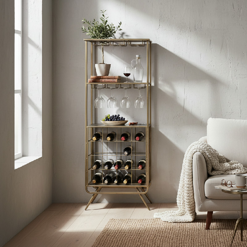 Kovová vinotéka v mosazné barvě na 16 lahví, 46x118 cm Vadim - WOOOD