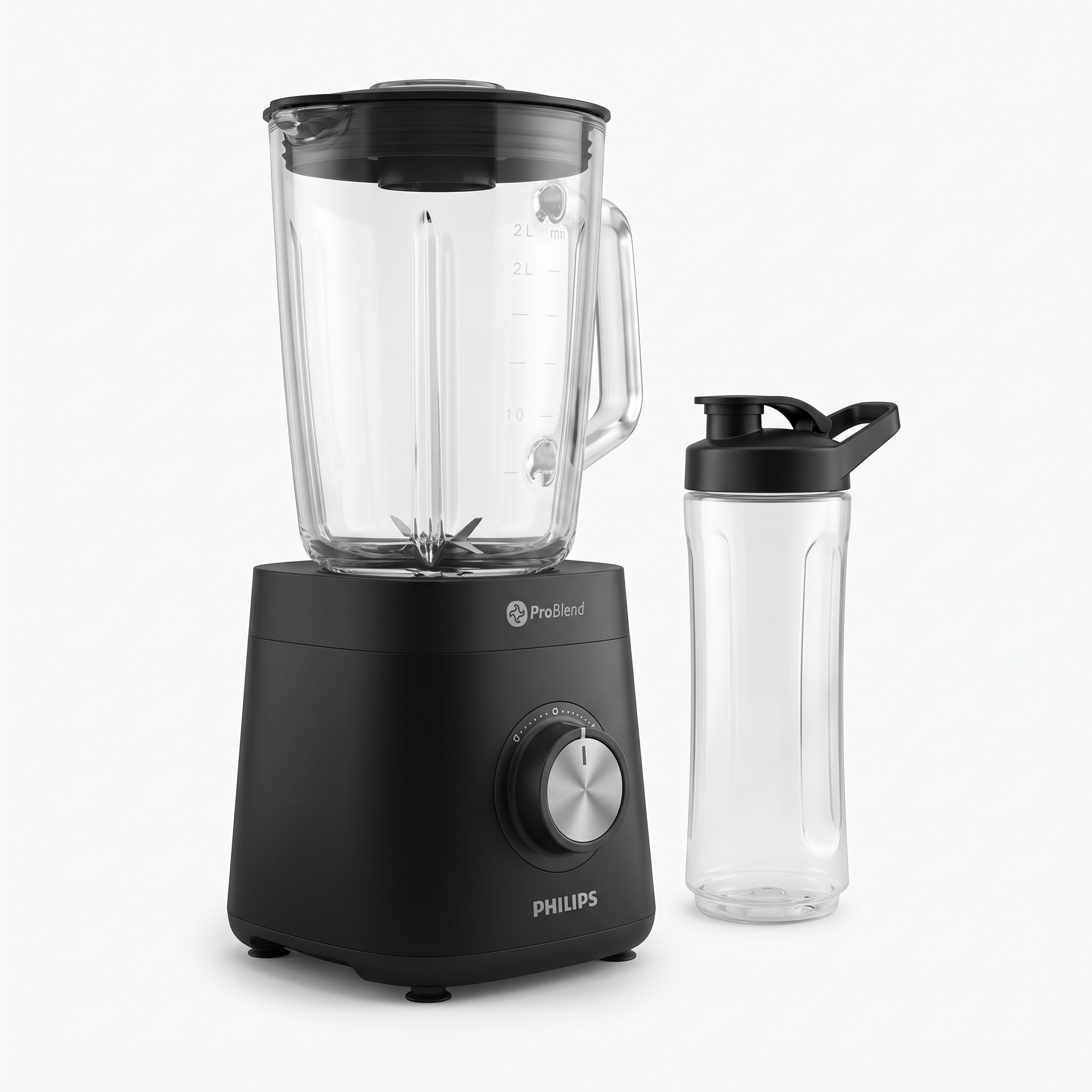 Philips 3000 Series HR2291/41 – stolní mixér 600 W, nádoba 2 l, s lahví na cesty, černý