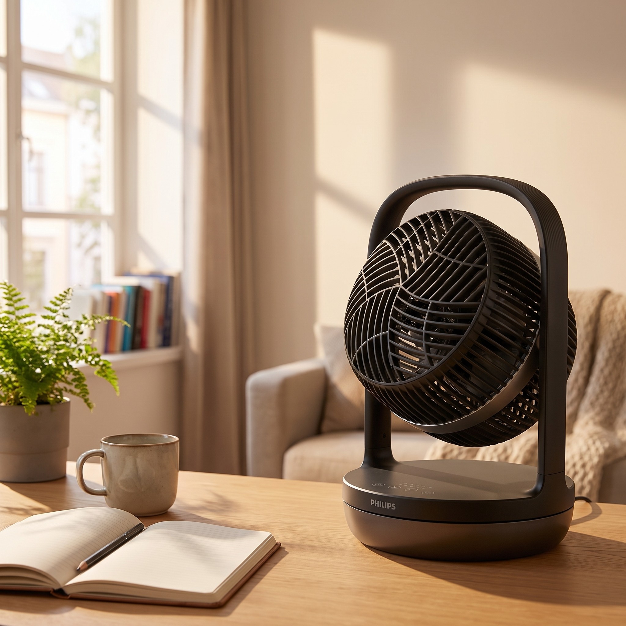 Philips 3000 Series CX3050/01 – stolní ventilátor 738 m³/h, tichý 23 dB, černý