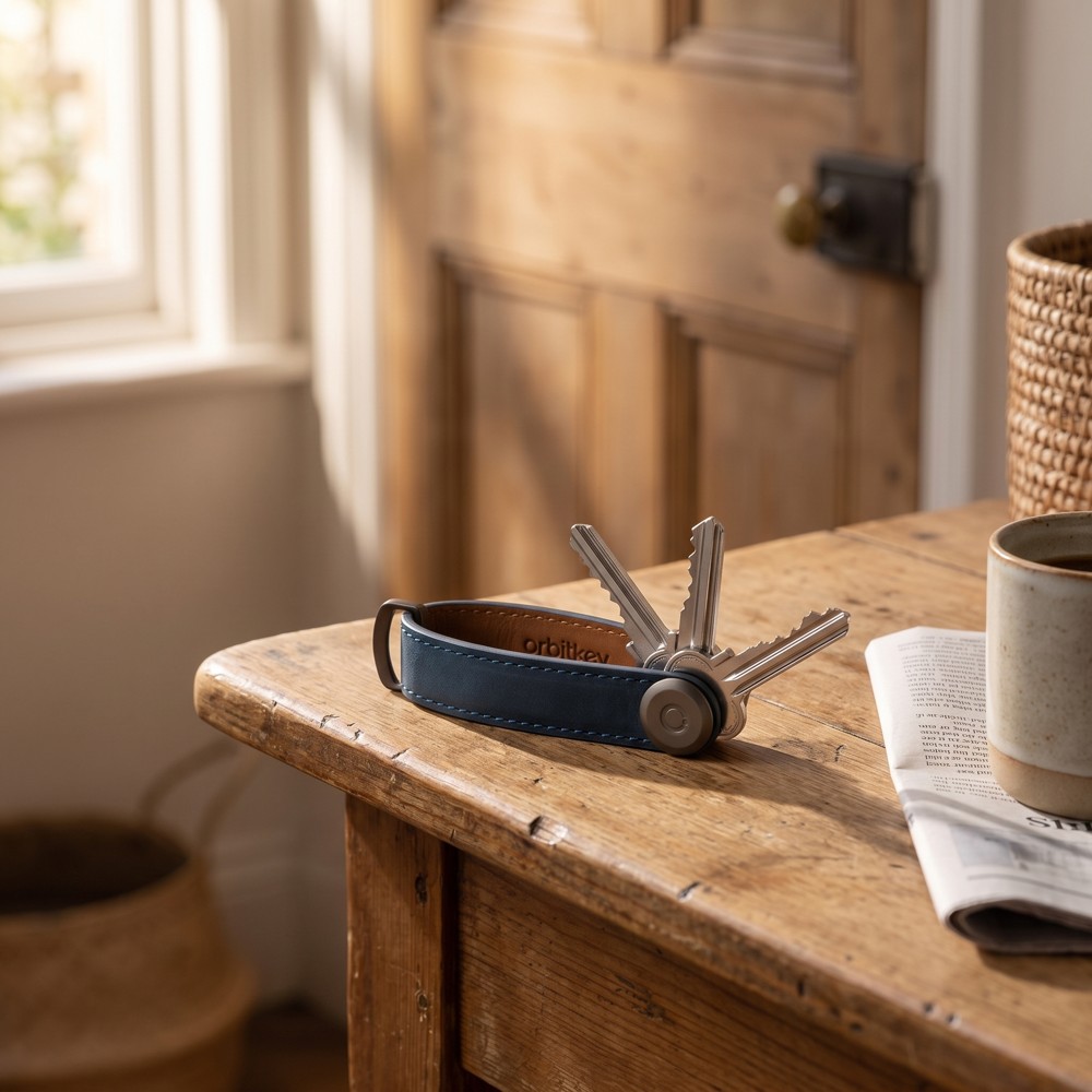 Orbitkey 2.0 Crazy Horse Marine Blue – kožená klíčenka, organizér až na 7 klíčů