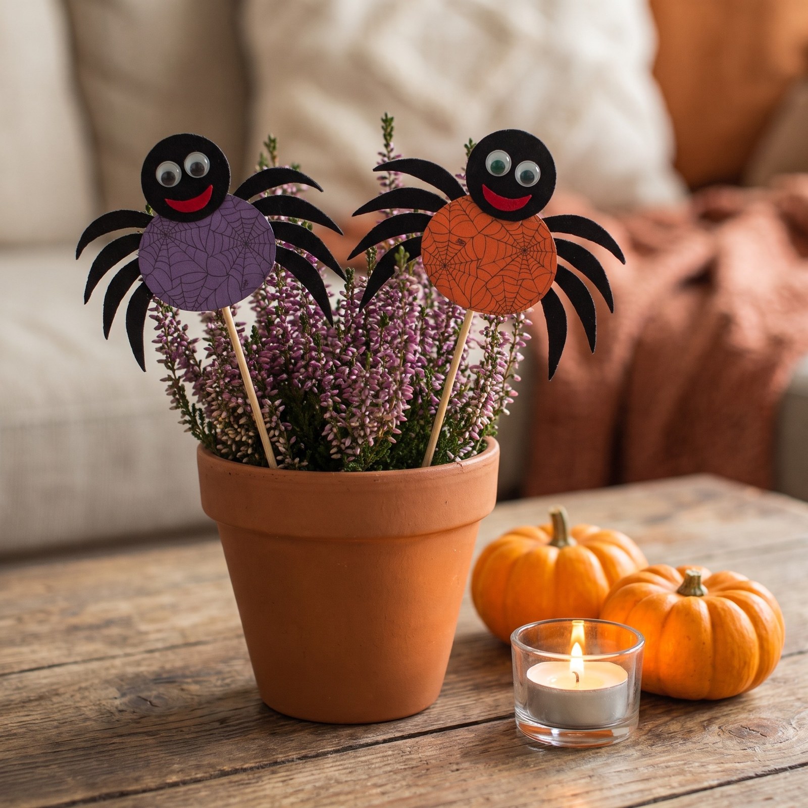 Zápich pavouk 27 cm fialový a oranžový – halloweenská dekorace, sada 2 ks
