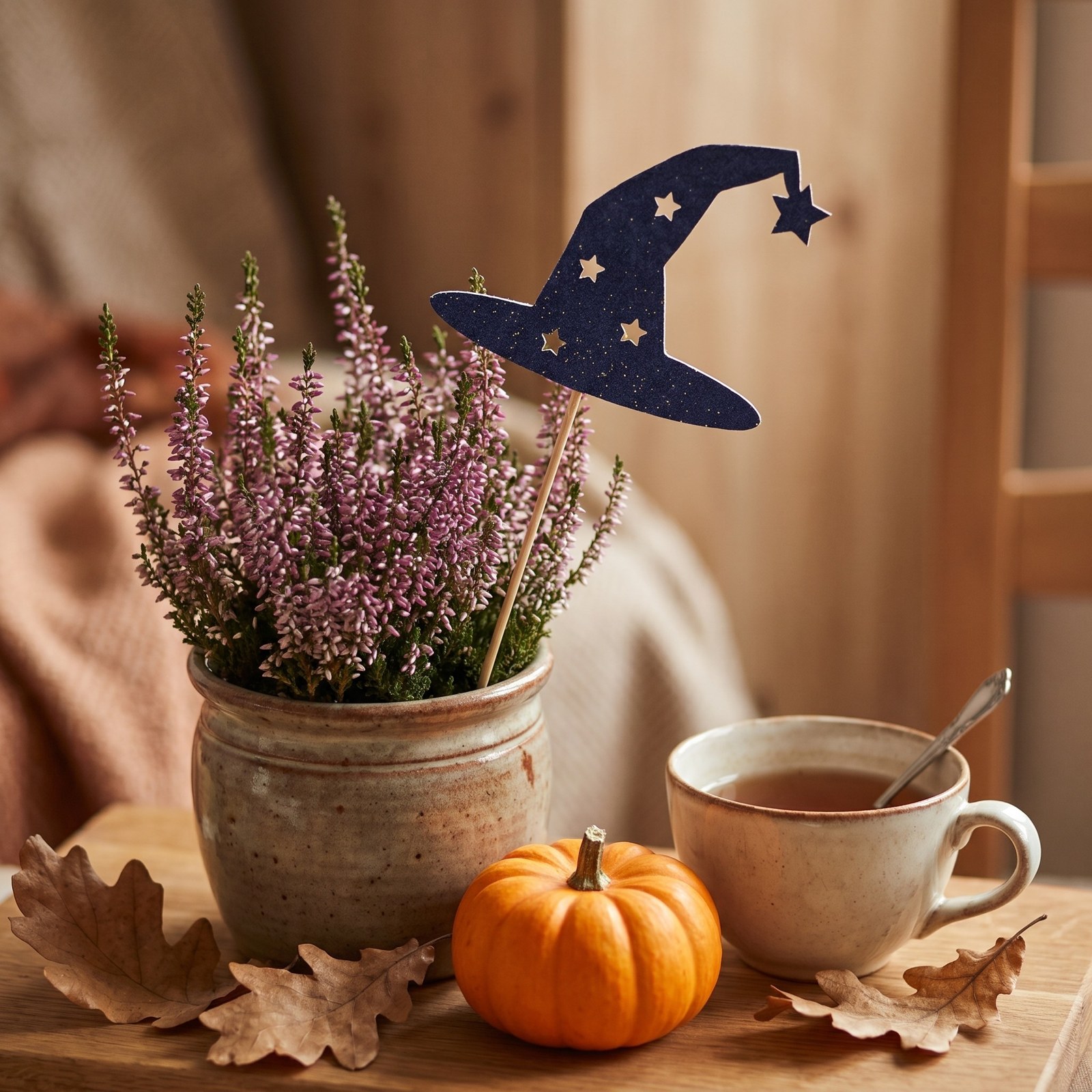 Zápich čarodějnický klobouk modrý 30 cm – dekorace na Halloween a čarodějnice, 1 ks