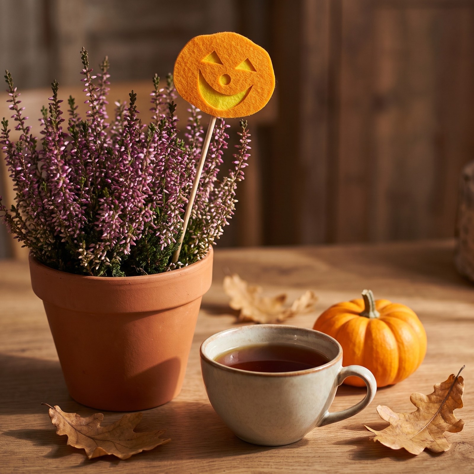 Zápich dýně s obličejem z plsti 27 cm – halloweenská dekorace, 1 ks