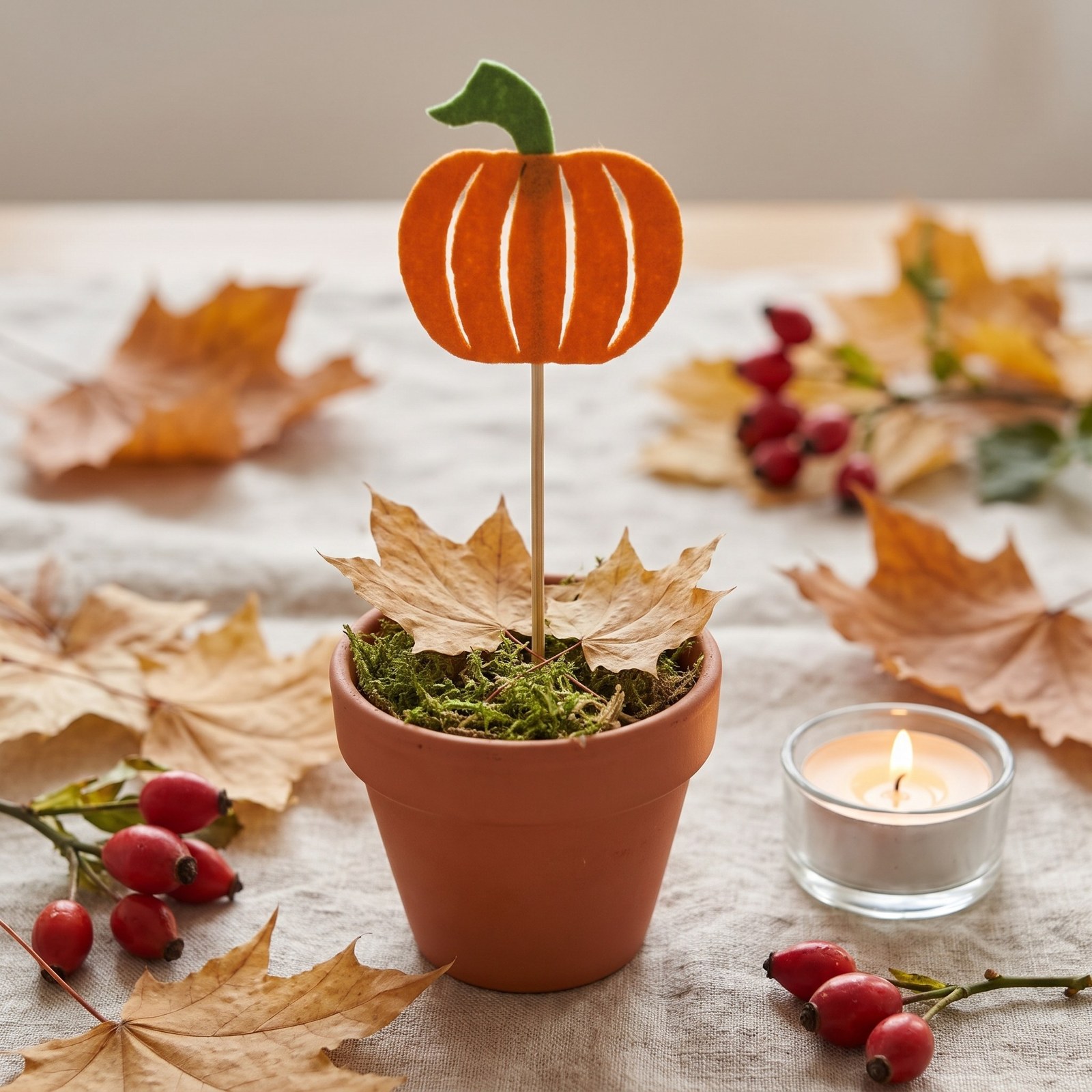 Zápich dýně z plsti 22 cm – podzimní dekorace do květináče, 1 ks
