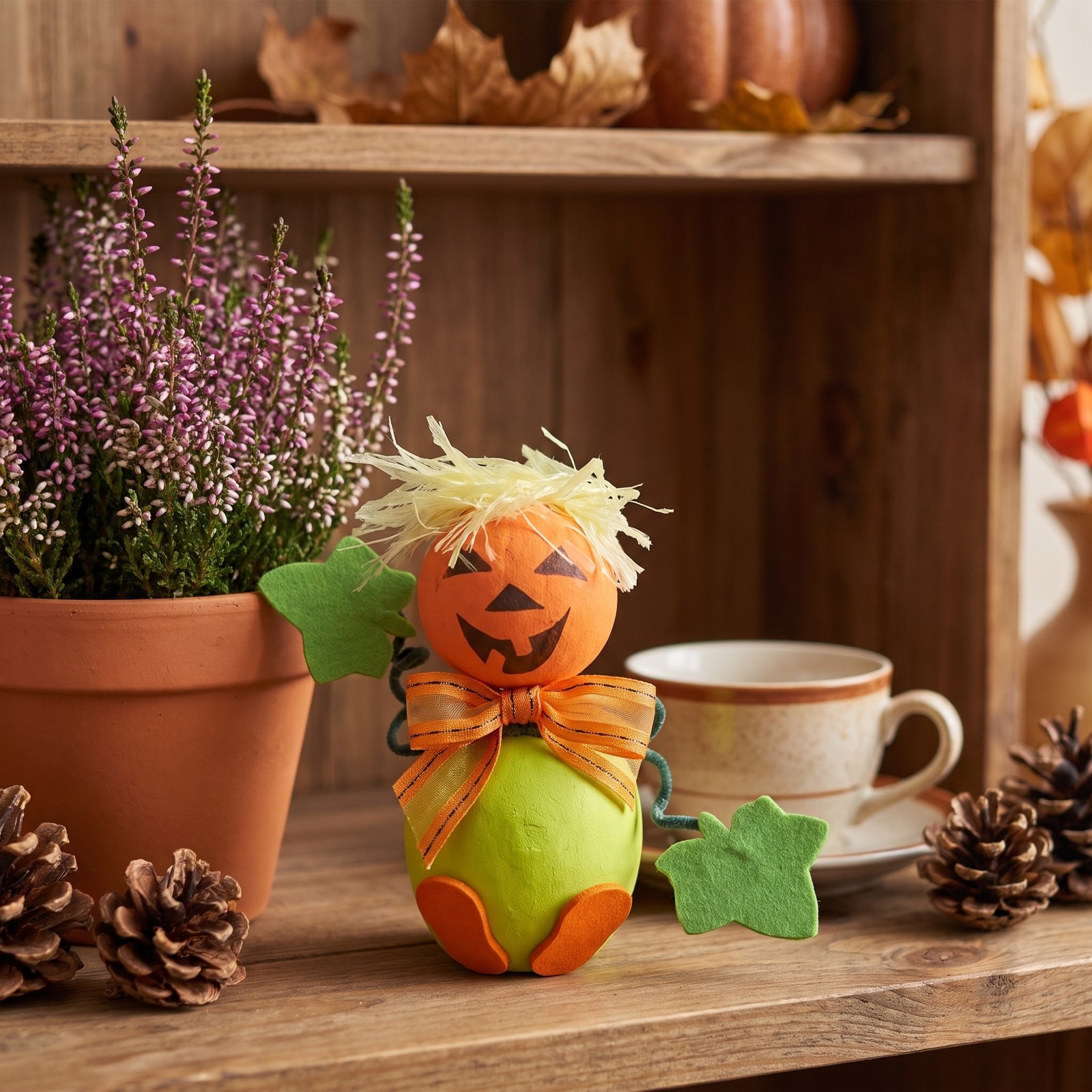 Figurka dýně s obličejem 16 cm – podzimní a halloweenská dekorace, 1 ks