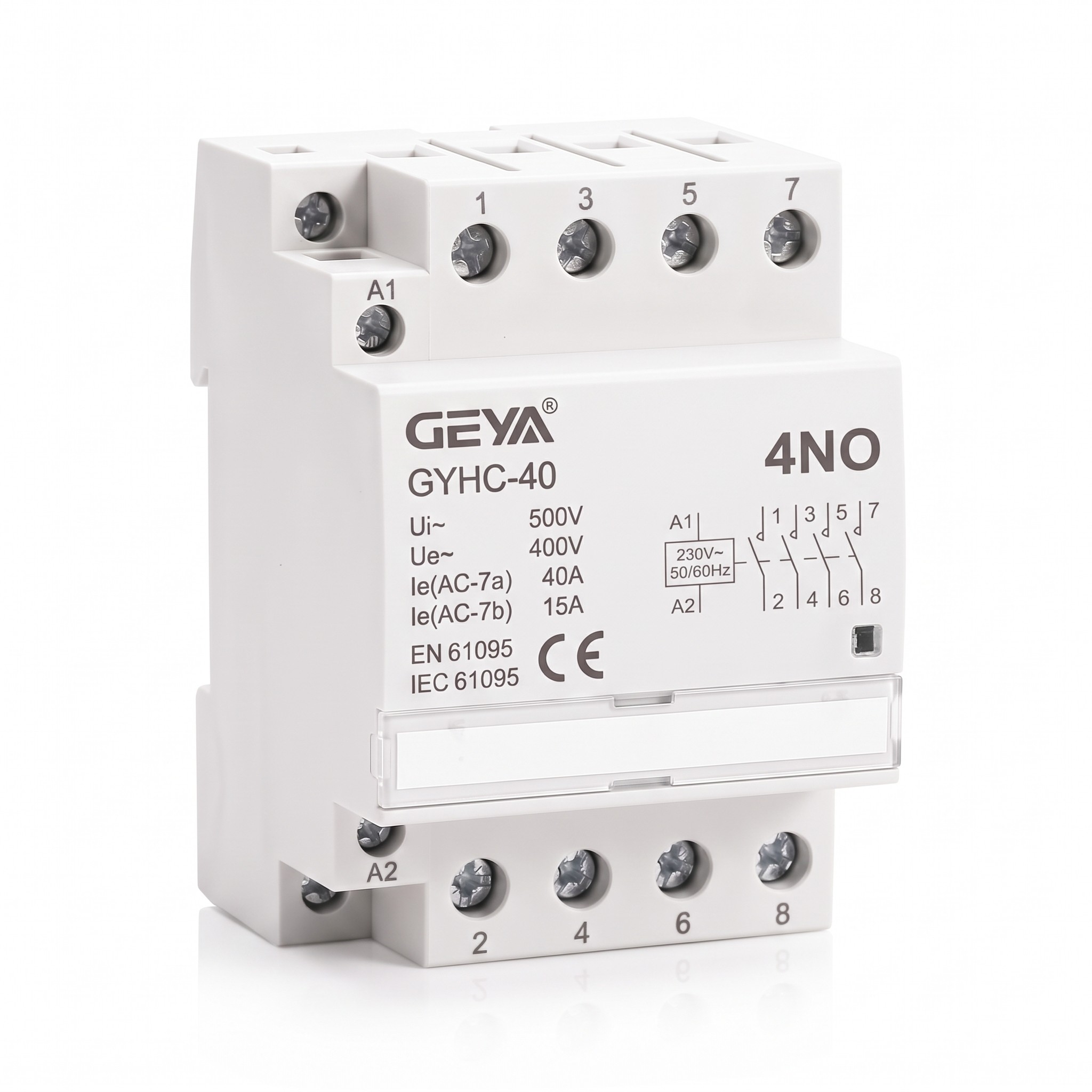 GEYA – Instalační stykač GYHC-40, 4P 4NO, 40 A, cívka 230 V AC