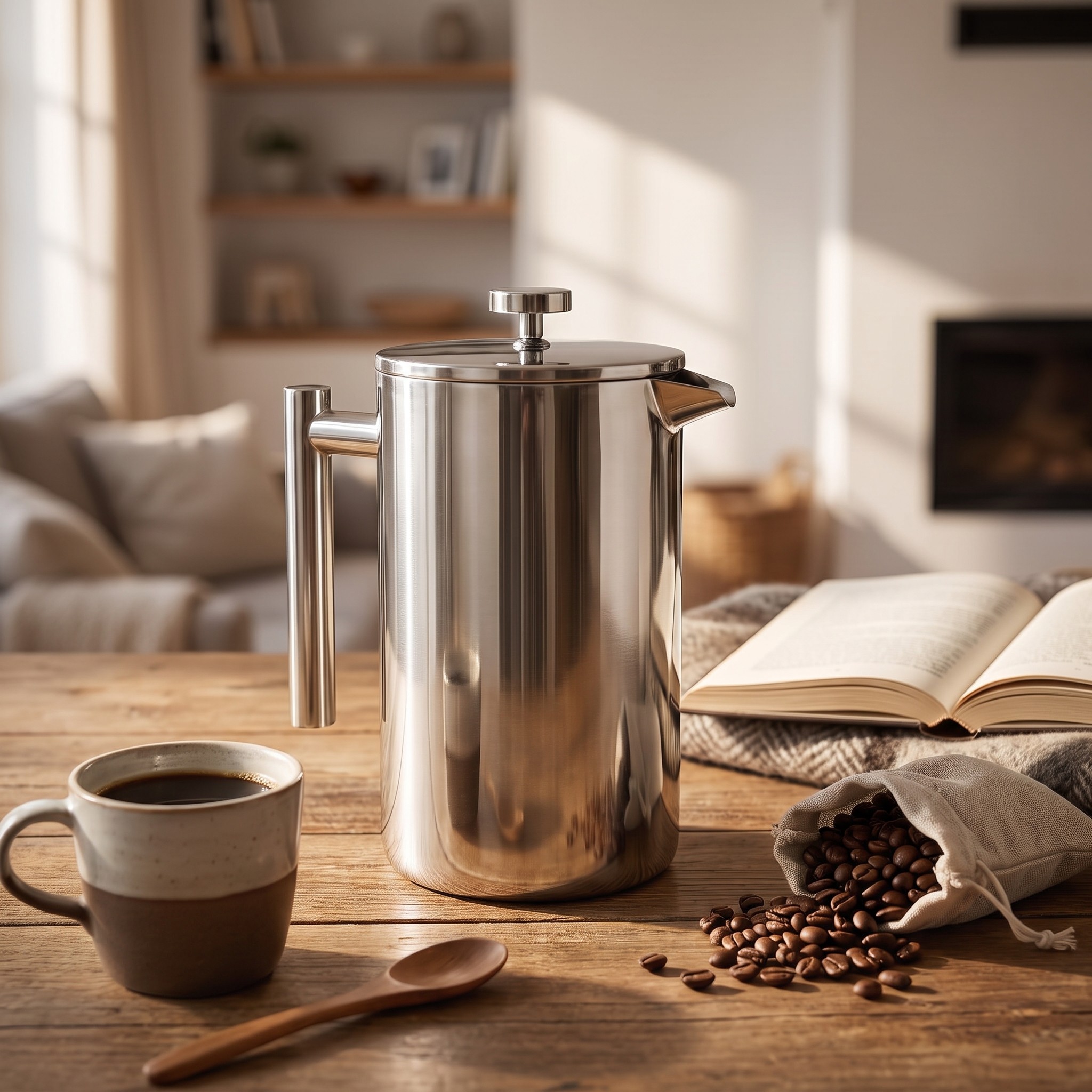 KICHLY EU0313 – nerezový French press 1 l, dvojitá stěna, 3stupňová filtrace