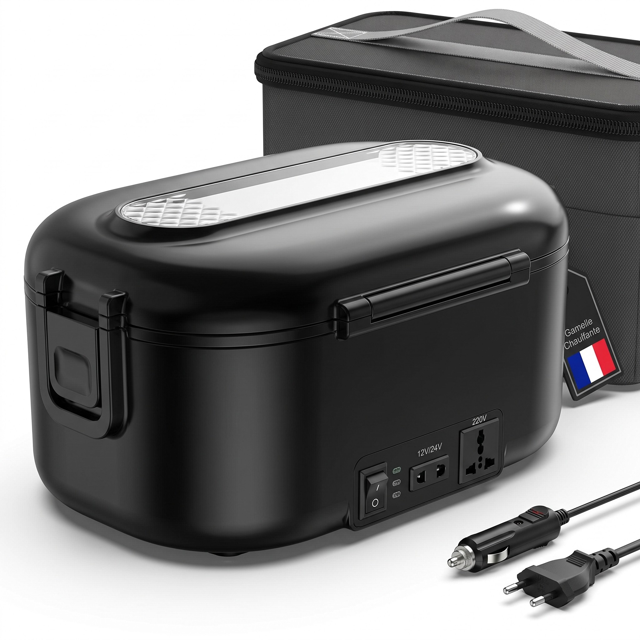 Wlikeit elektrický ohřívací obědový box 1,5 l – 80 W, 12 V / 24 V / 230 V, černý