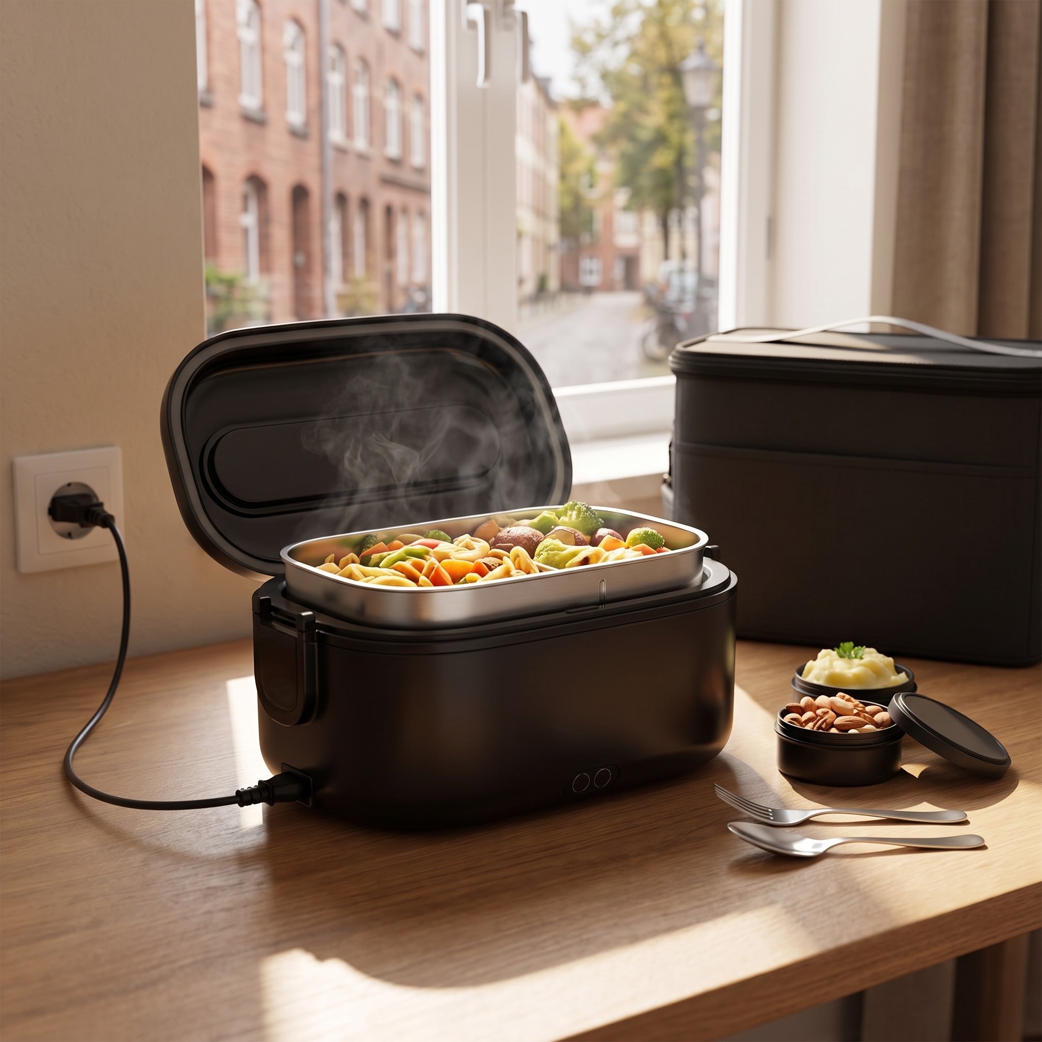 Wlikeit elektrický ohřívací obědový box 1,5 l – 80 W, 12 V / 24 V / 230 V, černý