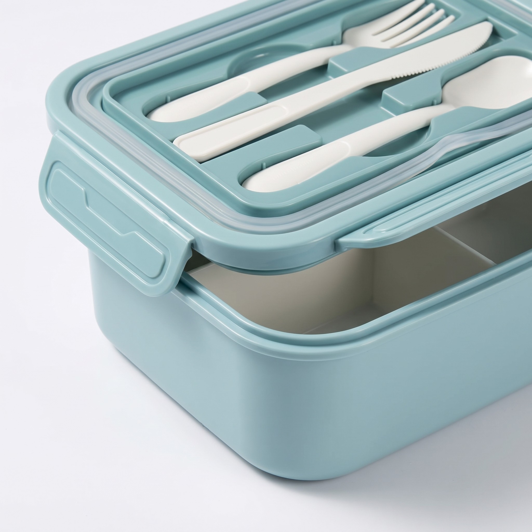 Diboniur Bento box – svačinový box 1400 ml se 3 přihrádkami a příborem, modrý