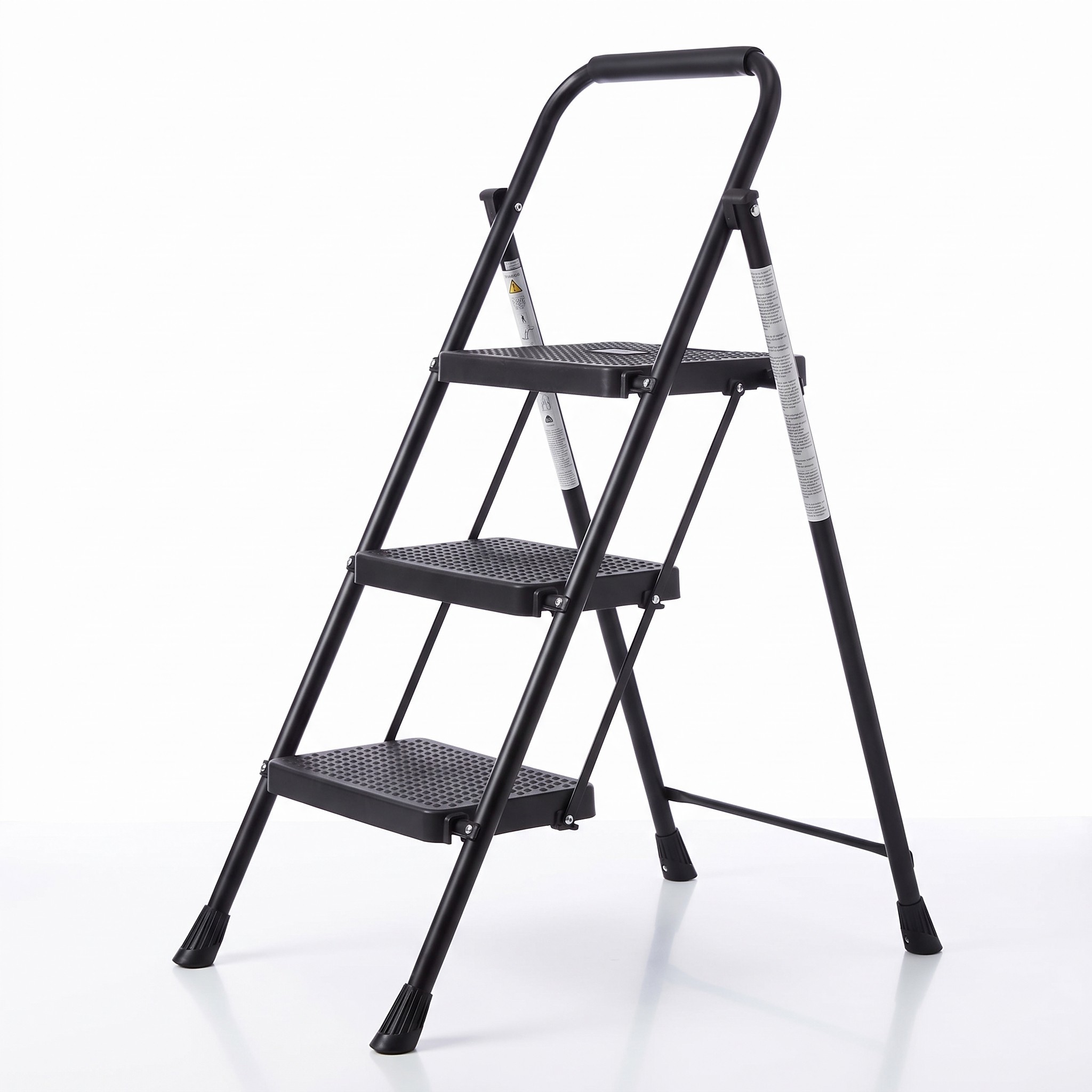 Skládací ocelové schůdky WK2215D-3 – 3 stupně, nosnost 150 kg, černé