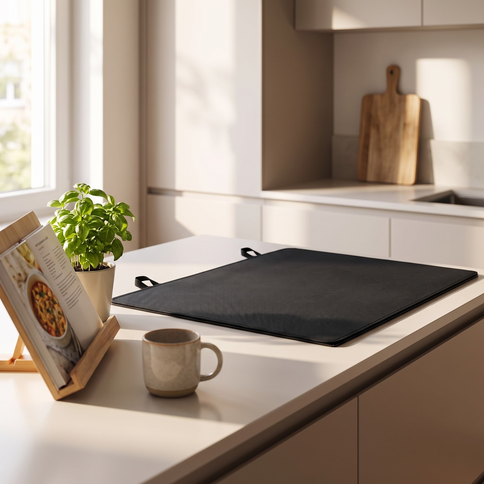 KitchenRaku – kryt na varnou desku 78 × 52 cm, žáruvzdorná pryžová podložka, černý