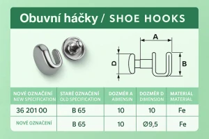 Obuvní háček (B 65) - stříbrný - 100ks