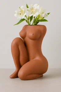 Váza PTMD Flowerpot Sitting Lady, Terracotta Orange, 22x28x37 cm