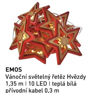 Vánoční světelný řetěz Hvězdy, 1,35 m, 10 LED, teplá bílá, přívodní kabel 0,3 m - EMOS