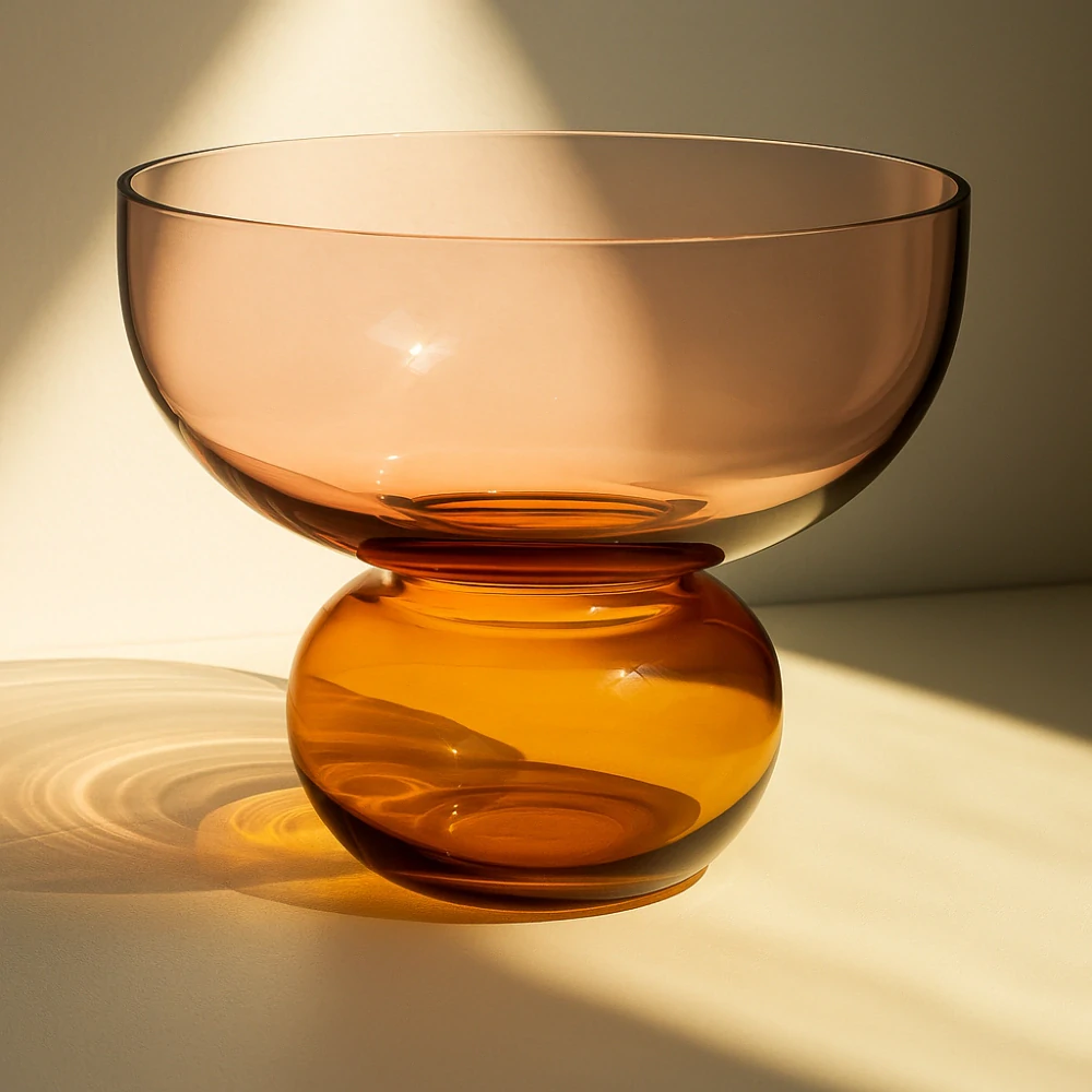 Hübsch – Skleněná váza Show, jantarová a růžová, průměr 25 cm