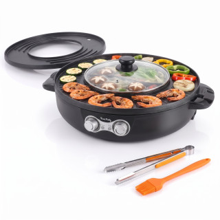Food Party FP-002 – elektrický hot pot s grilem 2v1, dělený hrnec 2,5 l, 2200 W – s vadou