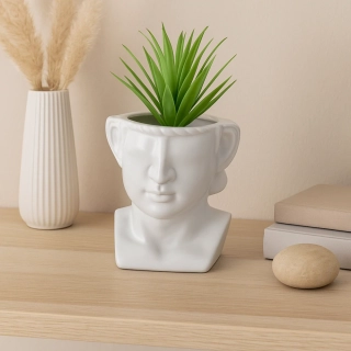 WOOOD Váza Ruben – designová keramická váza s tváří, šedá, 18 cm