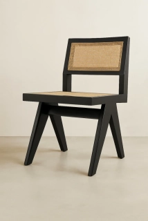 Eichholtz jídelní židle – černá s ratanovým výpletem