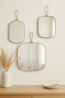 BePureHome Metaal Antique Brass – Sada 3 nástěnných zrcadel “Glass”