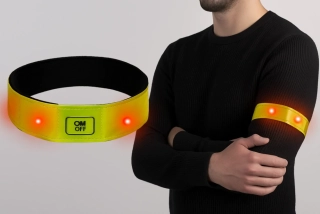Reflexní LED pásek 4LED, žlutý s červenými diodami, suchý zip