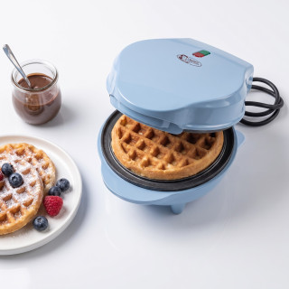 Bestron AMW500B – mini vaflovač v retro designu, vafle Ø 10 cm, 550 W, modrý – rozbalené