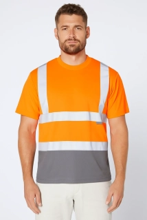 Reflexní funkční triko PORTWEST S378 Hi-Vis dvoubarevné, Oranžová/Šedá, vel. L