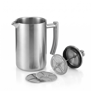 KICHLY EU0313 – nerezový French press 1 l, dvojitá stěna, 3stupňová filtrace